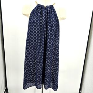 Michael Michael Kors navy and gold print hi lo sheer swing dress women's small